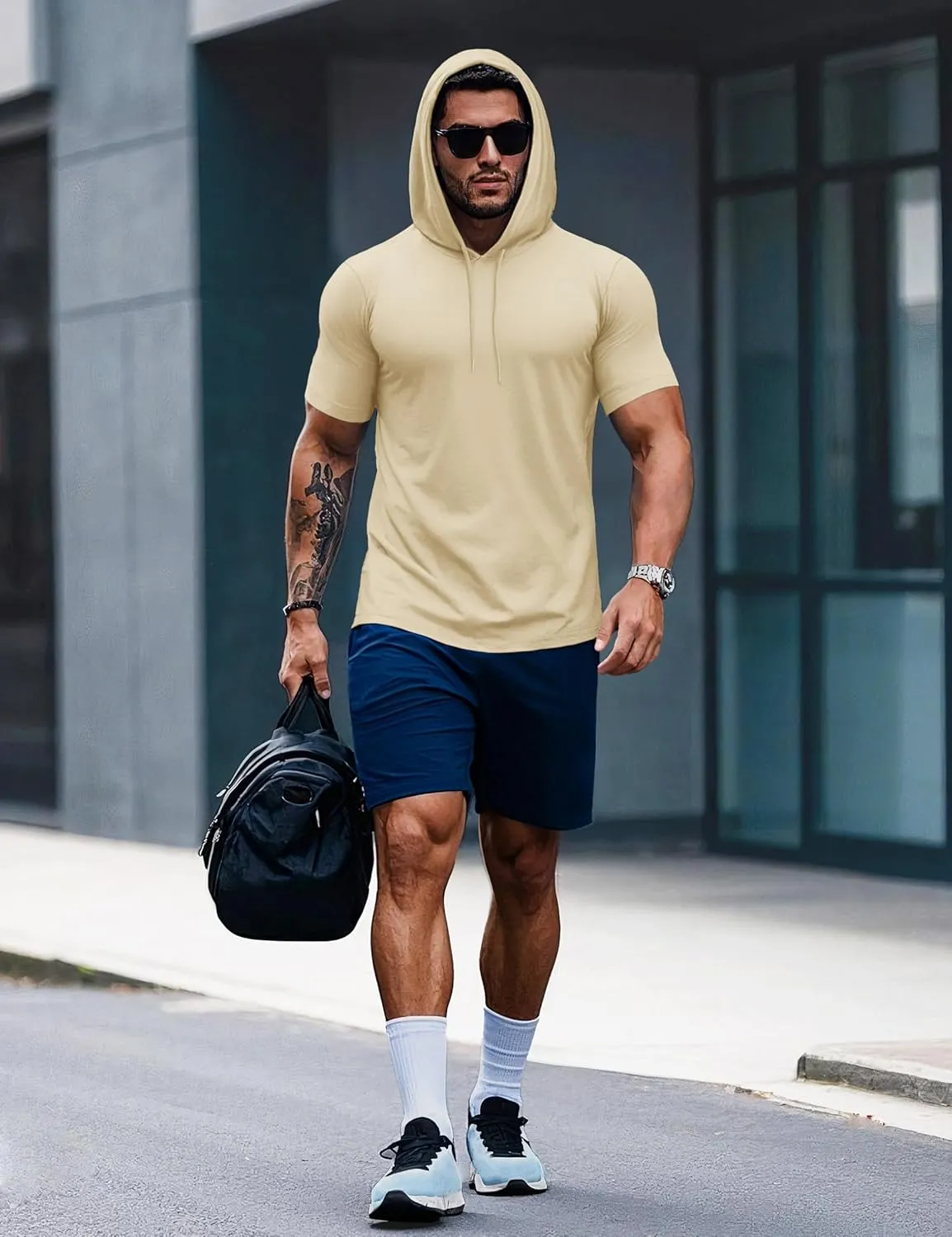 MAGCOMSEN Men's Short Sleeve Hoodie Cotton Hooded T Shirts Lightweight Sweatshirt Hoodies Pullover
