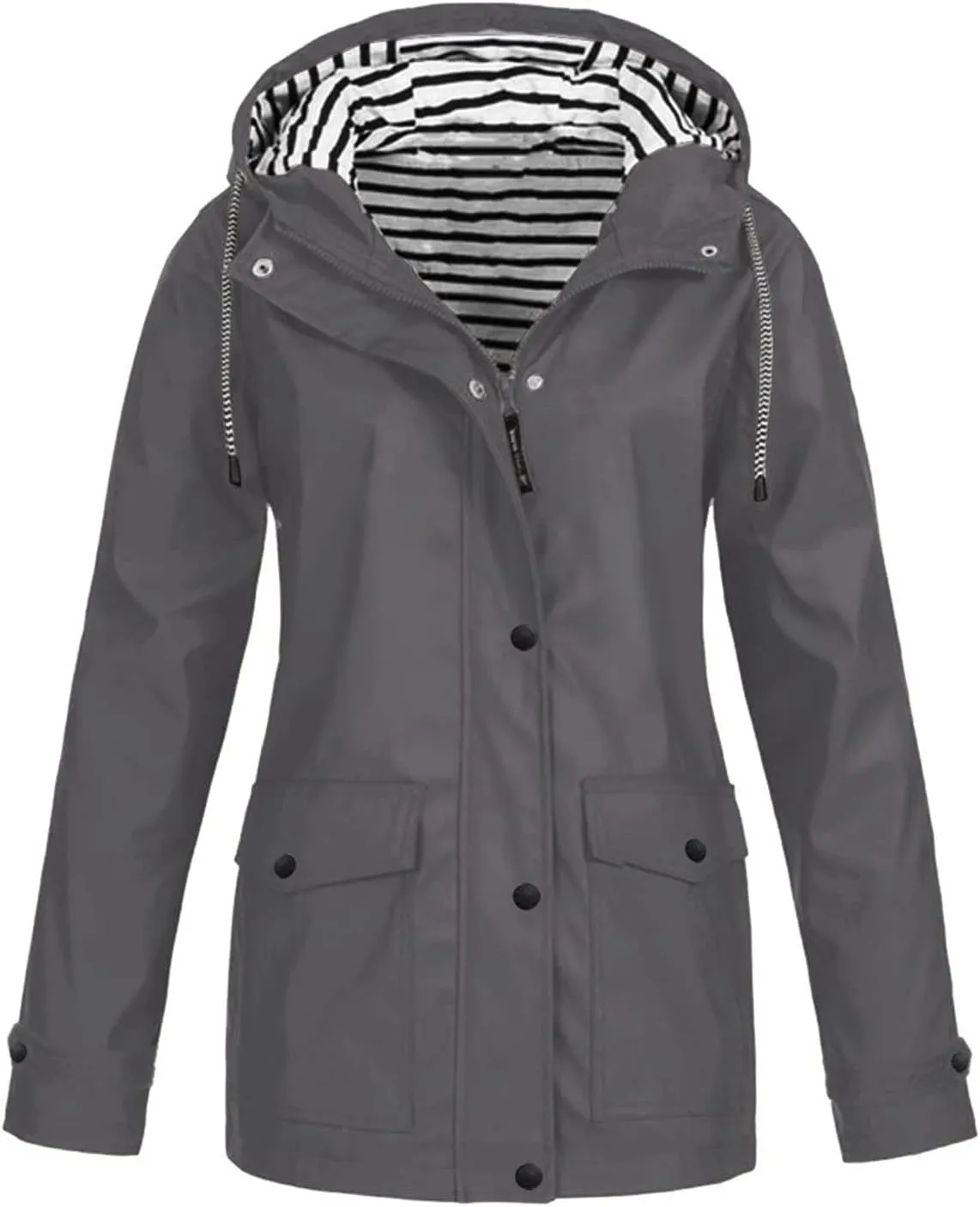 Tcremisa Women's Raincoats Waterproof Rain Jacket Lightweight Active Outdoor Hooded Trench Coats Zip Up Windbreaker