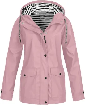 Tcremisa Women's Raincoats Waterproof Rain Jacket Lightweight Active Outdoor Hooded Trench Coats Zip Up Windbreaker