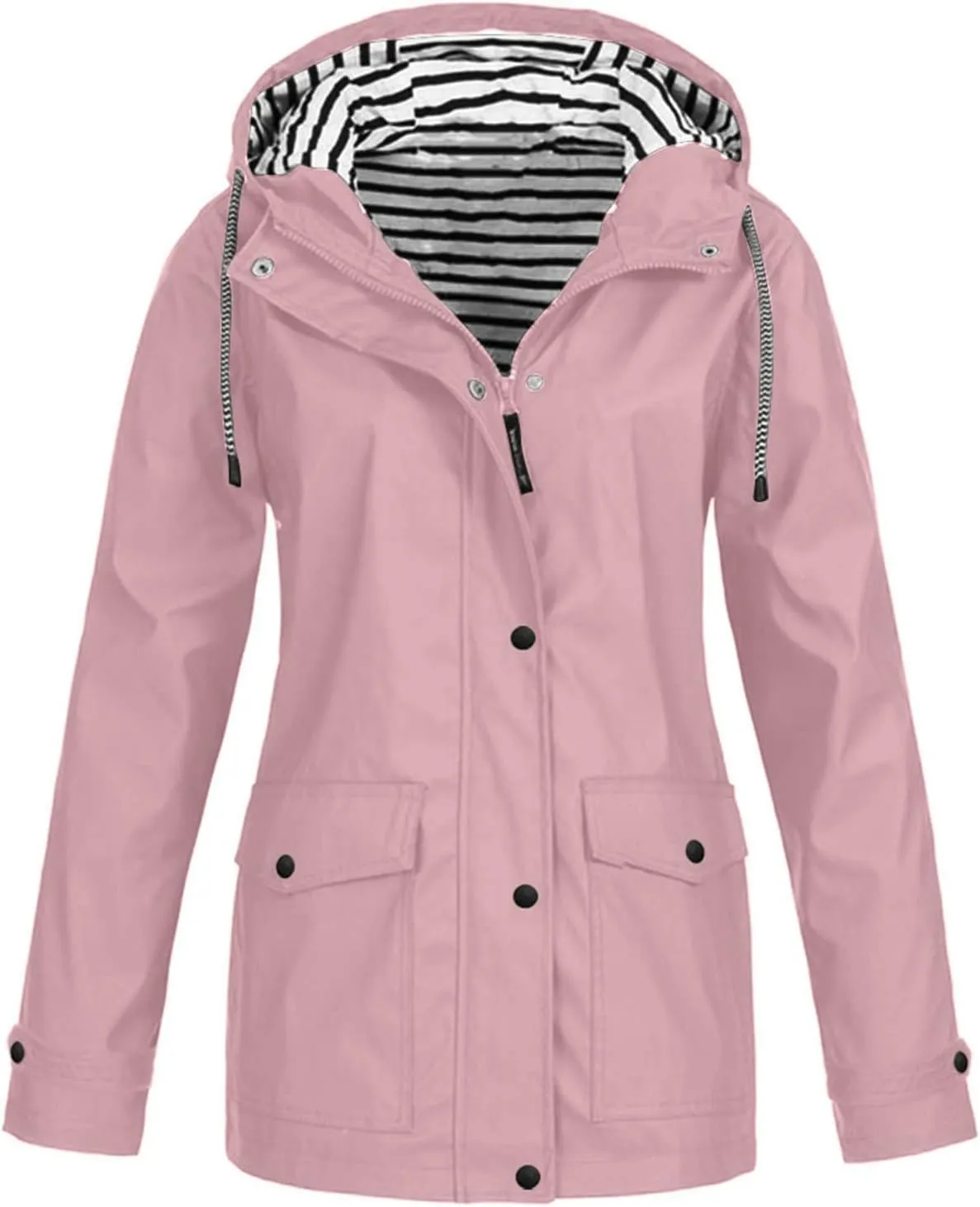 Tcremisa Women's Raincoats Waterproof Rain Jacket Lightweight Active Outdoor Hooded Trench Coats Zip Up Windbreaker