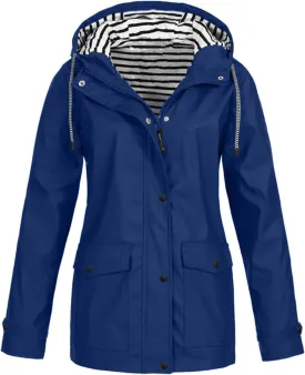 Tcremisa Women's Raincoats Waterproof Rain Jacket Lightweight Active Outdoor Hooded Trench Coats Zip Up Windbreaker