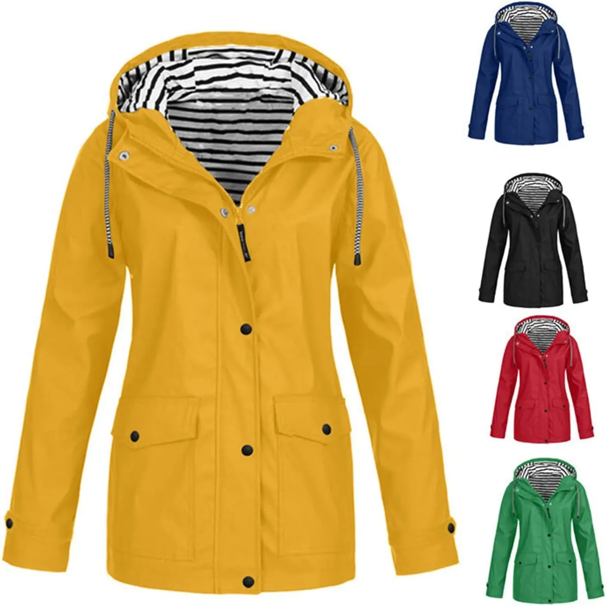 Tcremisa Women's Raincoats Waterproof Rain Jacket Lightweight Active Outdoor Hooded Trench Coats Zip Up Windbreaker
