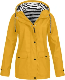 Tcremisa Women's Raincoats Waterproof Rain Jacket Lightweight Active Outdoor Hooded Trench Coats Zip Up Windbreaker