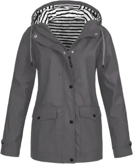 Tcremisa Women's Raincoats Waterproof Rain Jacket Lightweight Active Outdoor Hooded Trench Coats Zip Up Windbreaker