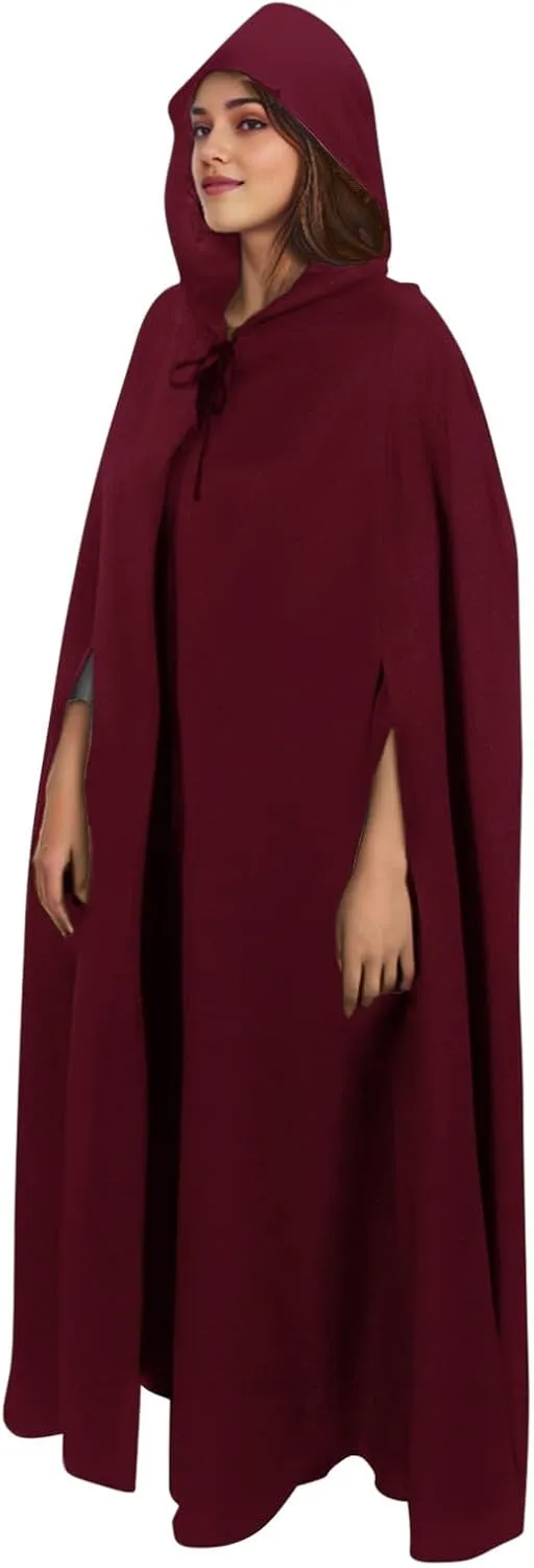 Unisex Gothic Hooded Maxi Cloak Fairy Cosplay Robes Open Front Poncho Wool Blend Capes Winter Fall Coat Outwear