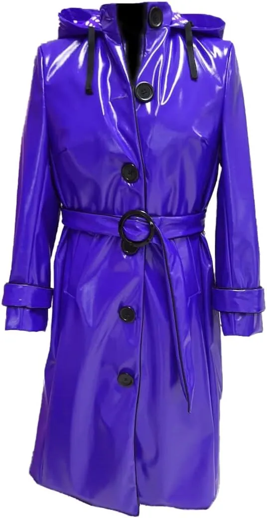 Women PVC Shiny Leather Hooded Light Weighted Raincoat Stylish Trench Long Coat