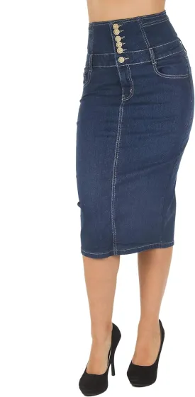 Womens Juniors/Plus Size High Waist Long/Knee Length Midi Pencil Denim Skirt