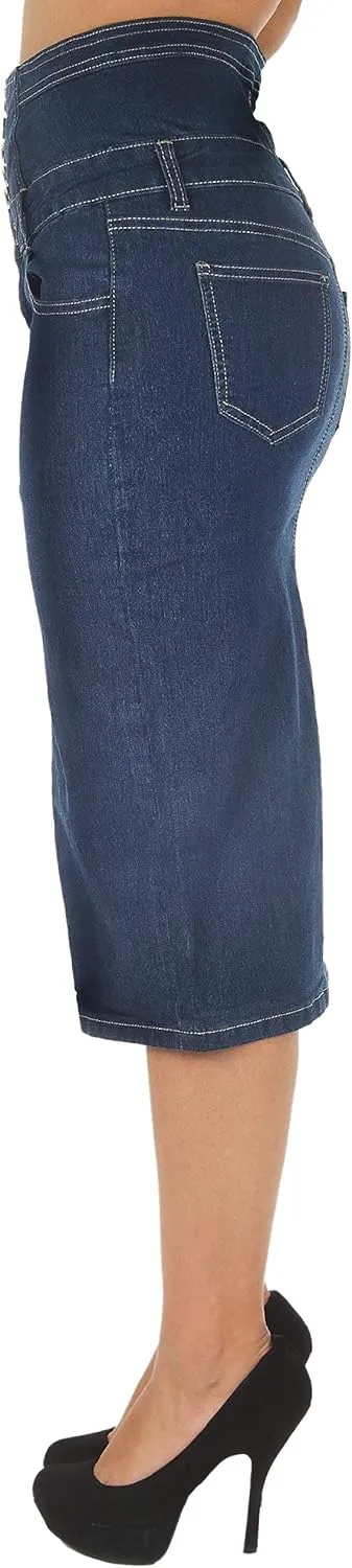 Womens Juniors/Plus Size High Waist Long/Knee Length Midi Pencil Denim Skirt