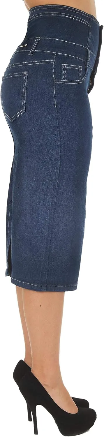 Womens Juniors/Plus Size High Waist Long/Knee Length Midi Pencil Denim Skirt
