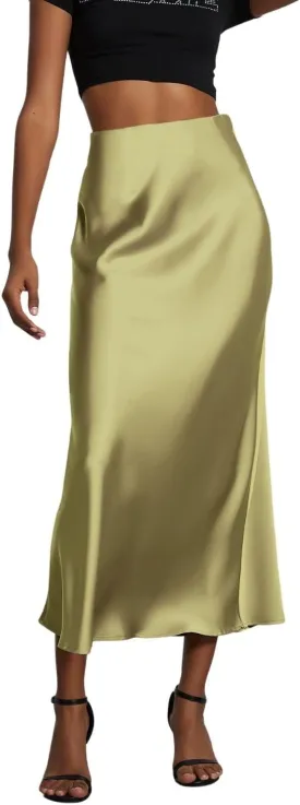 Women's Solid Silk Satin Skirt Trendy High Waist Skirts Daily Wedding Dress