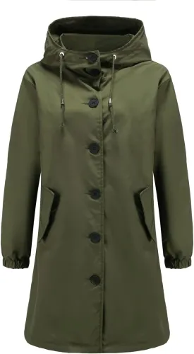Women's Water-Resistant Hooded Trench Coat, Casual Long Windbreaker, Loose Fit, Fall Winter